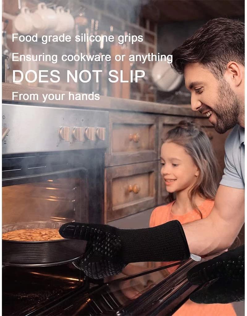 BBQ Gloves, Heat Resistant Silicone Gloves, Heat Resistant to 800°C Cooking Gloves for Cooking, Grilling, Baking, 1 Pair (red)