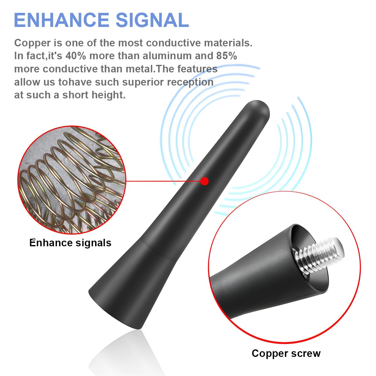 Antenna Auto Corta CGEAMDY 6.5 Cm - Per Radio FM/AM, Con Adattatori M4, M5, M6, Universale Per Tutte Le Auto