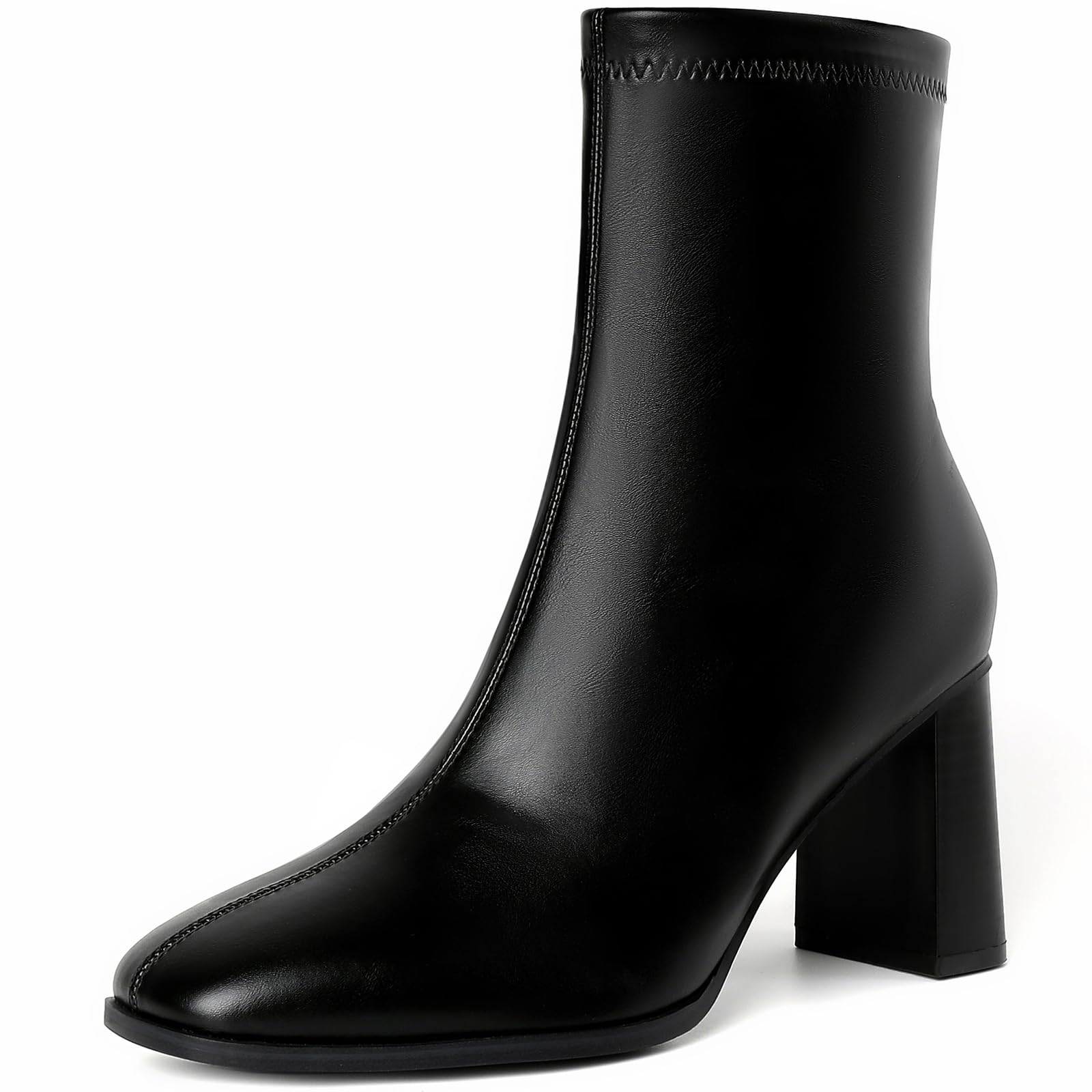 Ankle Boots for Women Chunky Block Heel Boots Square Toe Side Zipper Short Womens Booties