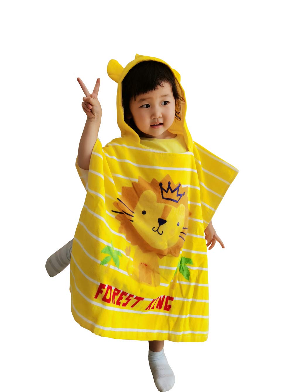 Tonwhar - Toalla de playa con capucha para niños, diseño de animales de dibujos animados de algodón, para niños y niñas de 2 a 4 años (león)