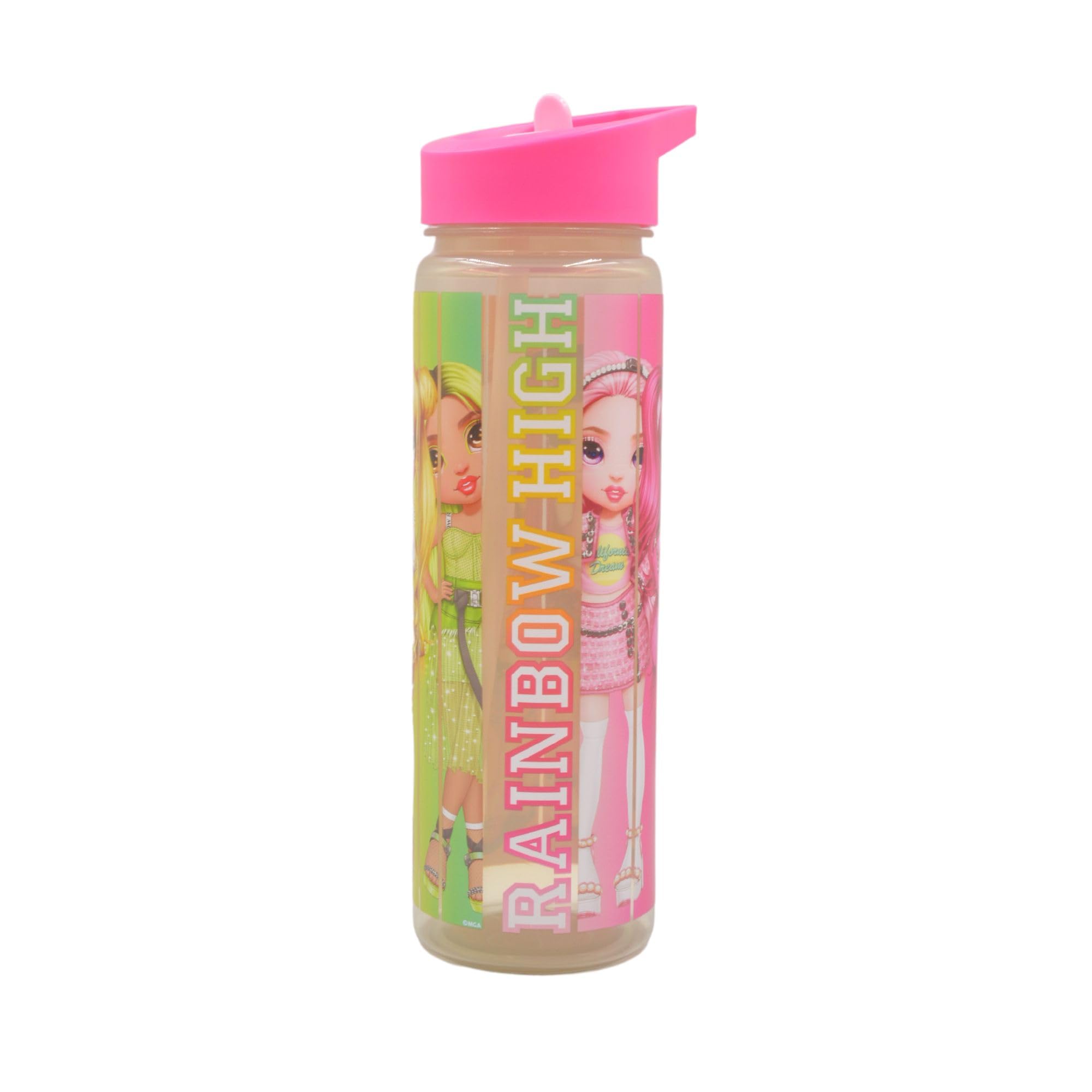 Hox Rainbow High Pink Reusable BPA free Kids Water Bottle with built in Carry Loop, Straw and Screw Lid - 600ml