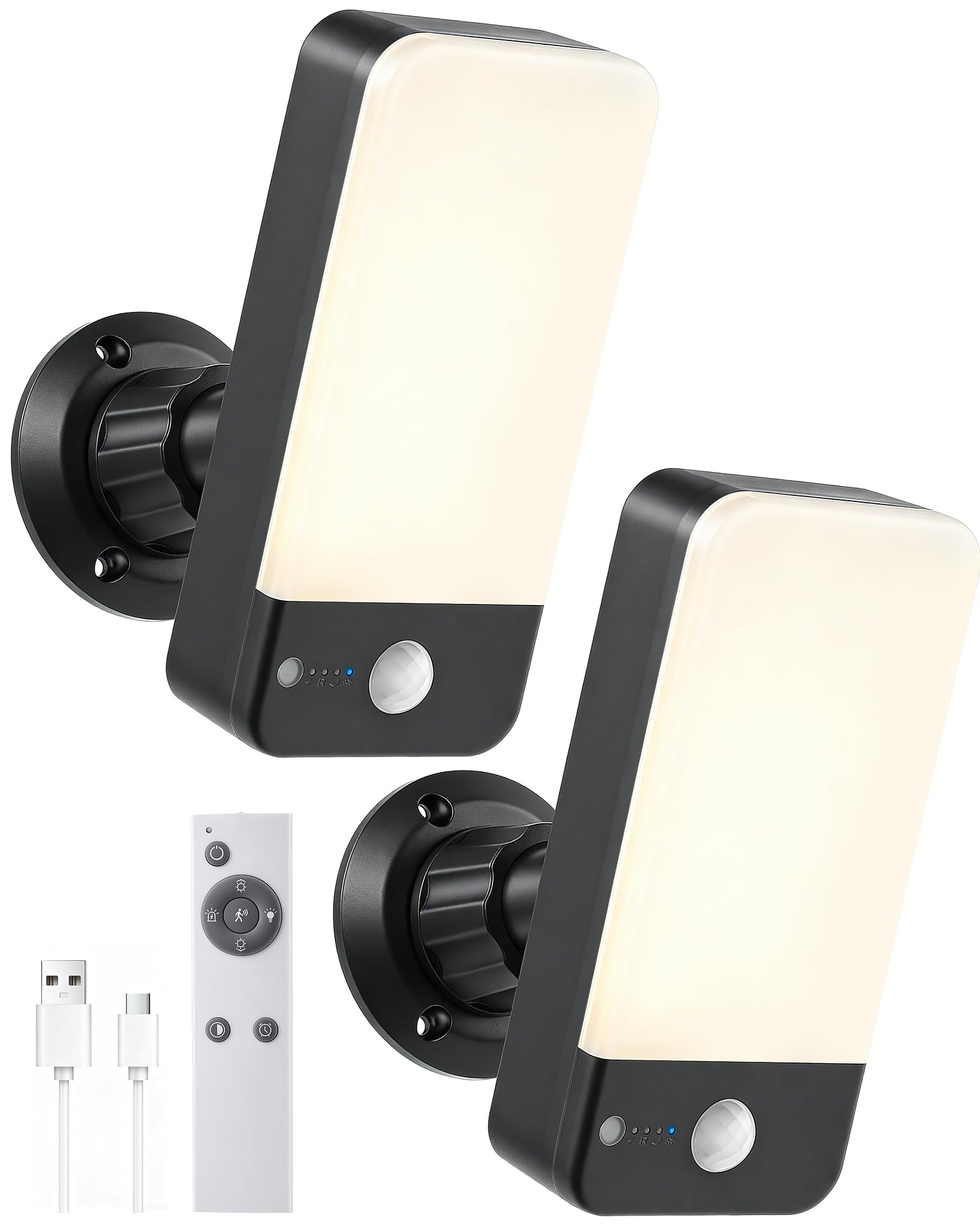 2 Luces Exteriores con Sensor de Movimiento con 10000mAh Batería | Mando a Distancia, 3 Modos, 3 Temperaturas de Color, Impermeables para Seguridad Exterior Porche, Garaje