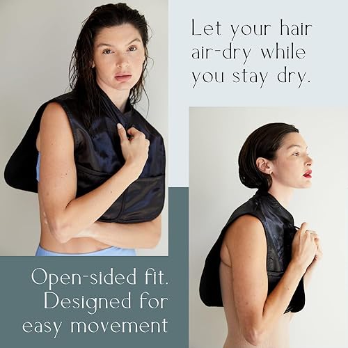 Miniatura 3 de MONII Capa para cabello y maquillaje, absorbente de agua, múltiples bolsillos, material de algodón y satén, Negro, Pequeño-Mediano