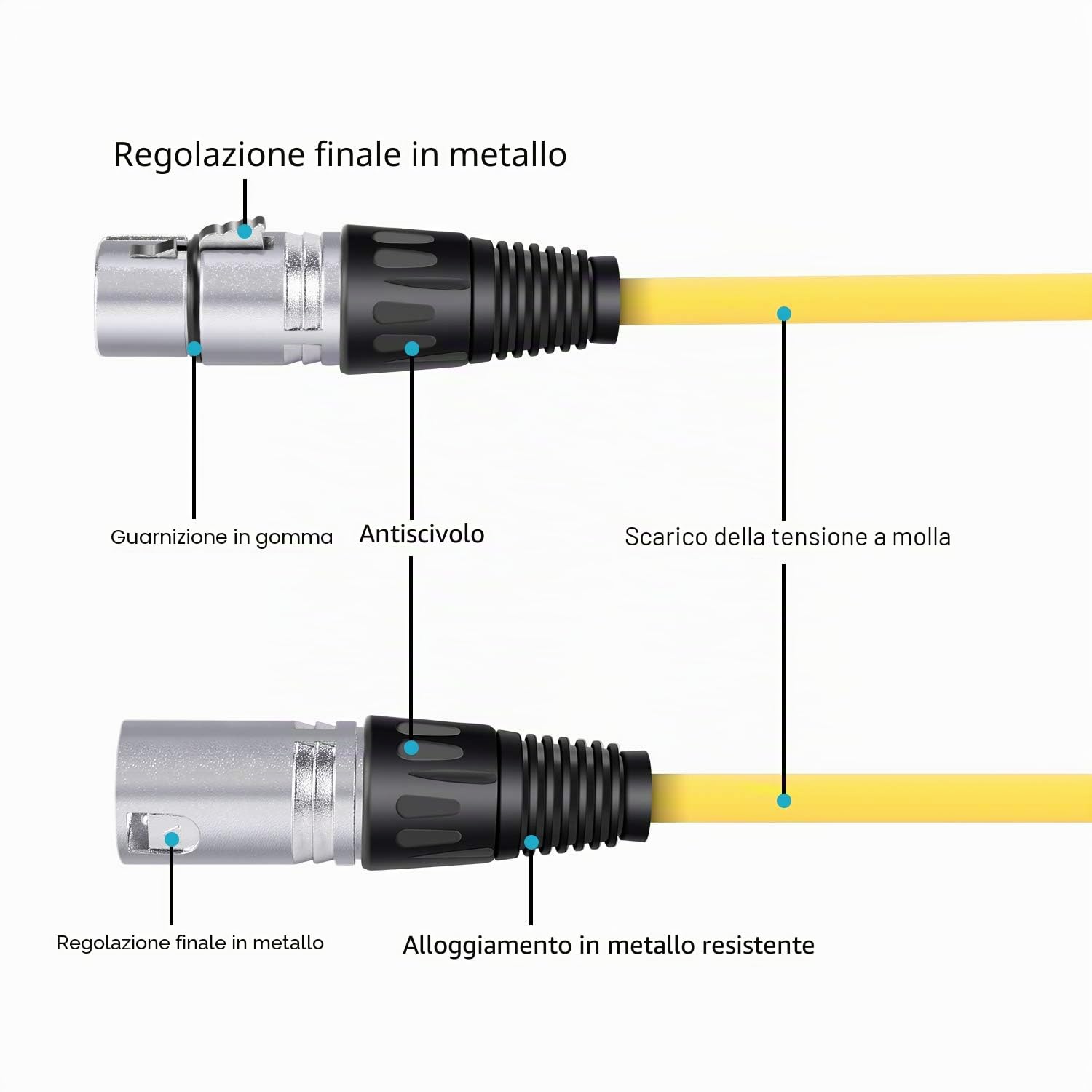 Neewer Confezione da 6 cavi da 2 m XLR maschio a XLR femmina, colorati, cavi per microfono sigillati in gomma, per un collegamento bilanciato (verde, blu, viola, rosso, giallo e arancione)