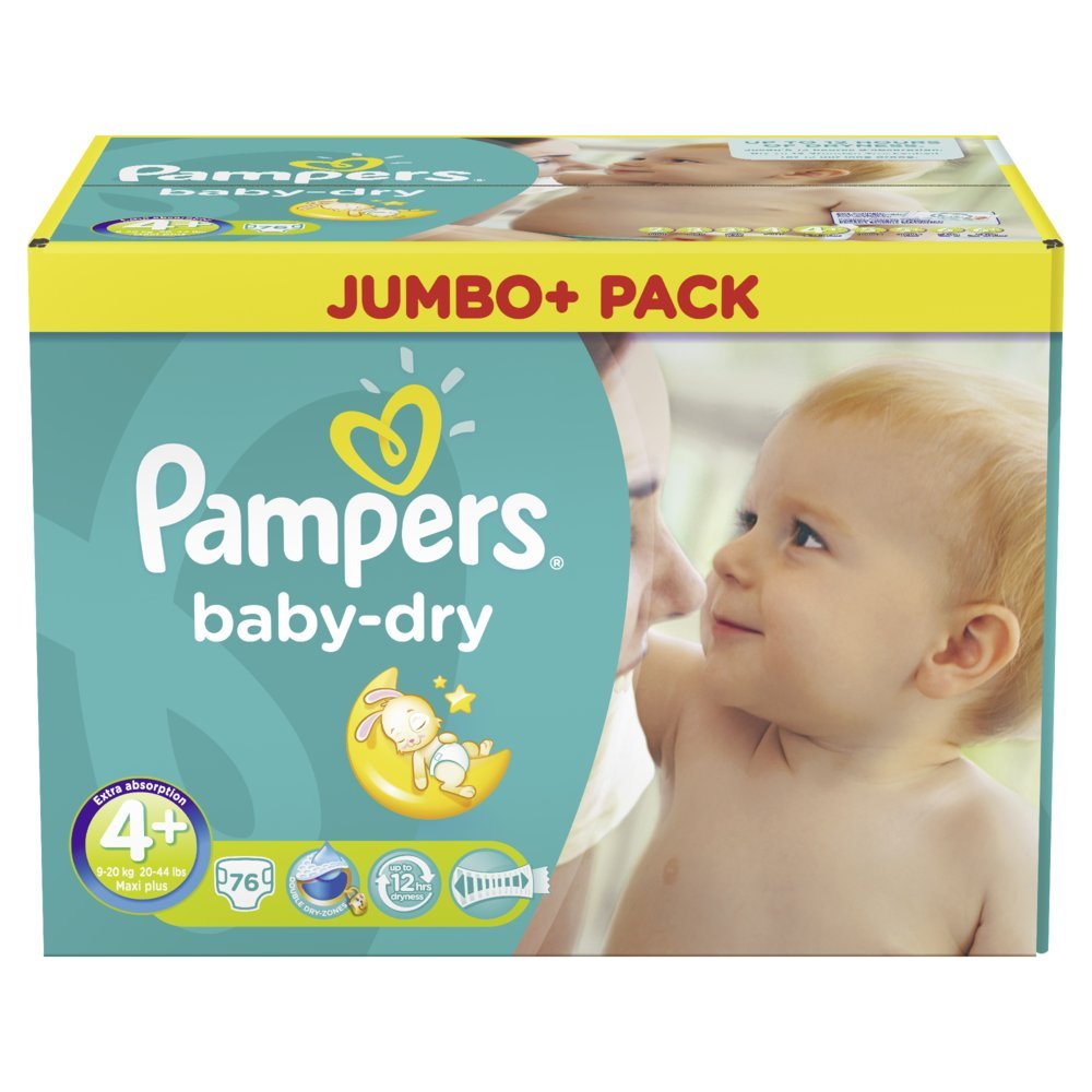 Pampers Baby Dry rozmiar 4+ Maxi Ponad 9-20 kg Jumbo+Opakowanie 76 pieluch