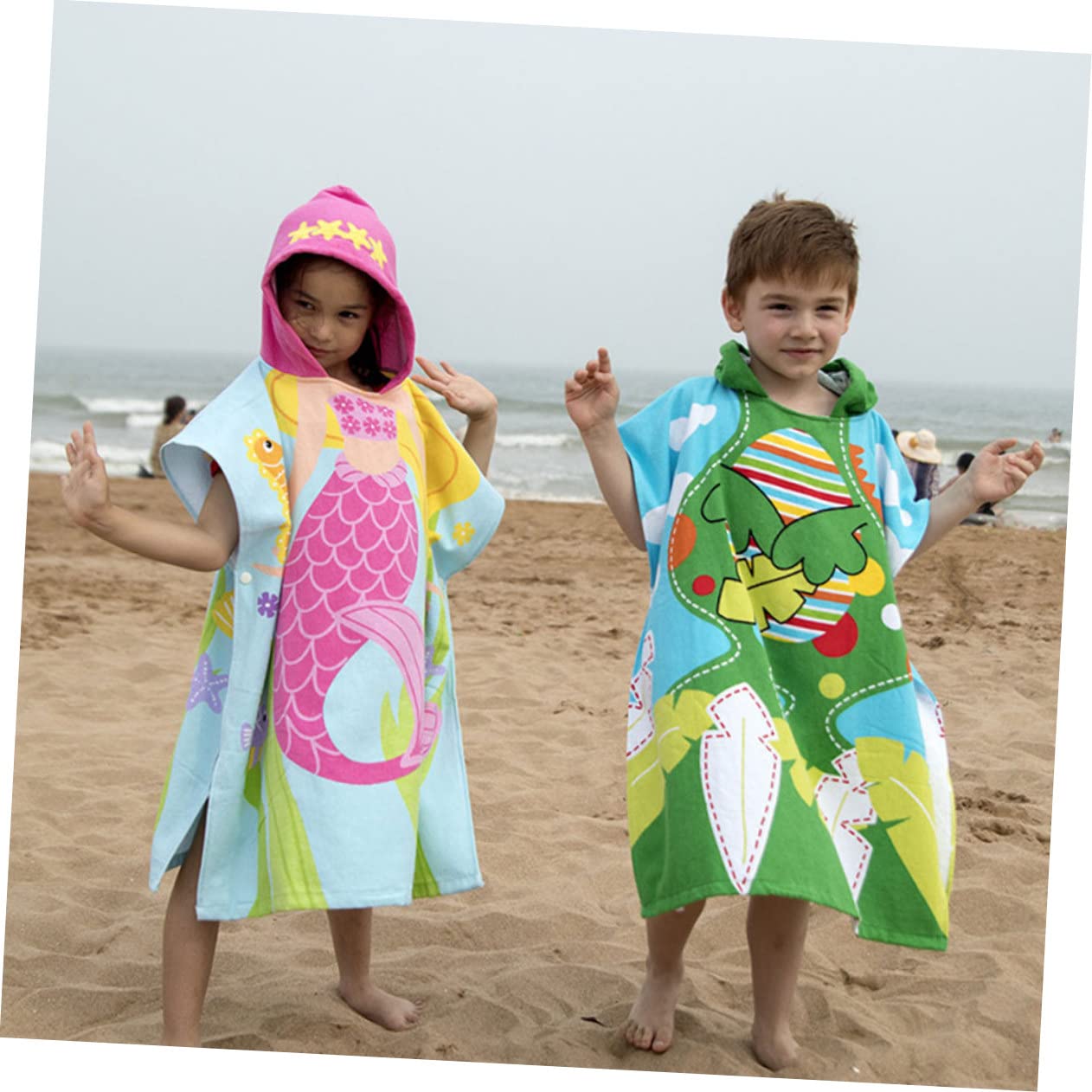 Capa de Playa para Niño de Algodón Capucha y Dibujo de Sirena