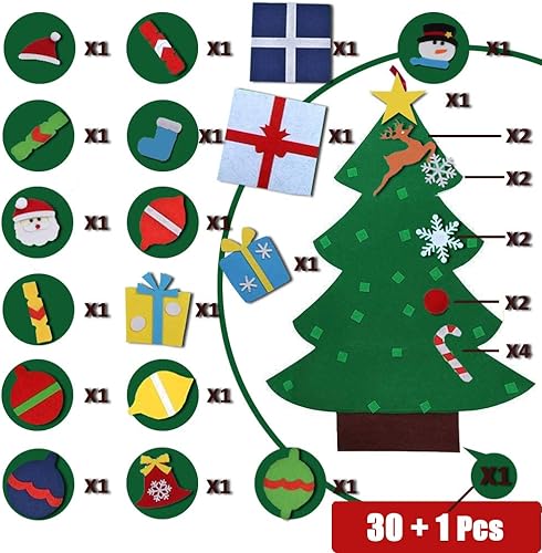 Miniatura 3 de UMEELR Árbol de Navidad de fieltro para niños pequeños, 3.3 pies, árbol de Navidad de fieltro de pared con 31 adornos desmontables, decoración de
