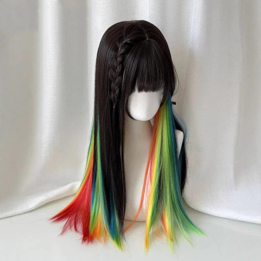 Haarpflege 24 Zoll Bunte Perücke Mit Pony Hochtemperaturfaser-Stirnband Für Den Täglichen Cosplay-Gebrauch