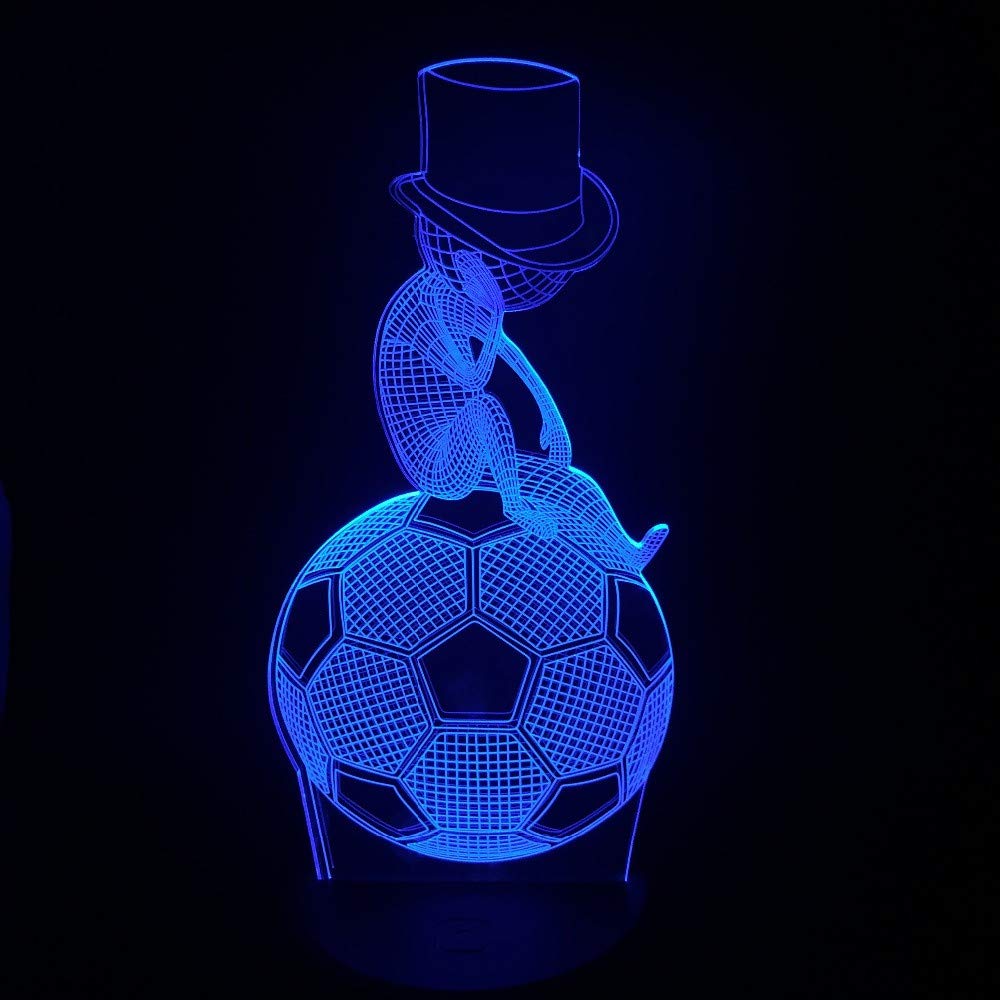 3D Night Light Led Night Light Sports Style USB Lamp with Cap Children Sitting Sports Football Soccer Thinking Art House Decoration Bulb Lamp(Touch Type)
