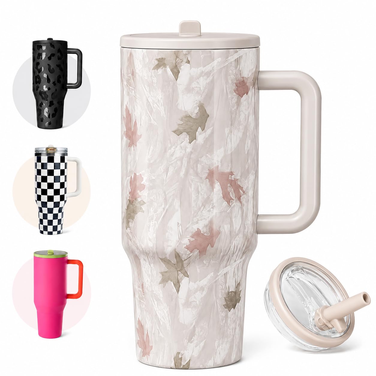 ZHUIYIWIN Tumbler with Folding Straw and Handle, Water Bottle Coffee Cup Travel Mug for Cold or Hot Drinks, Double Wall Stainless Steel Vacuum Insulated Tumbler (Camo, 890 ml) — image 1