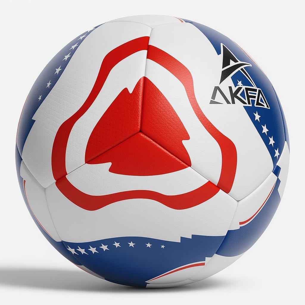 AKFA World Cup Soccer Ball Size 5 – Red White & Blue USA-Themed Match & Training Ball | Premium TPU, Butyl Bladder, Machine-Stitched | Official Size & Weight | Patriotic Stars & Stripes Design