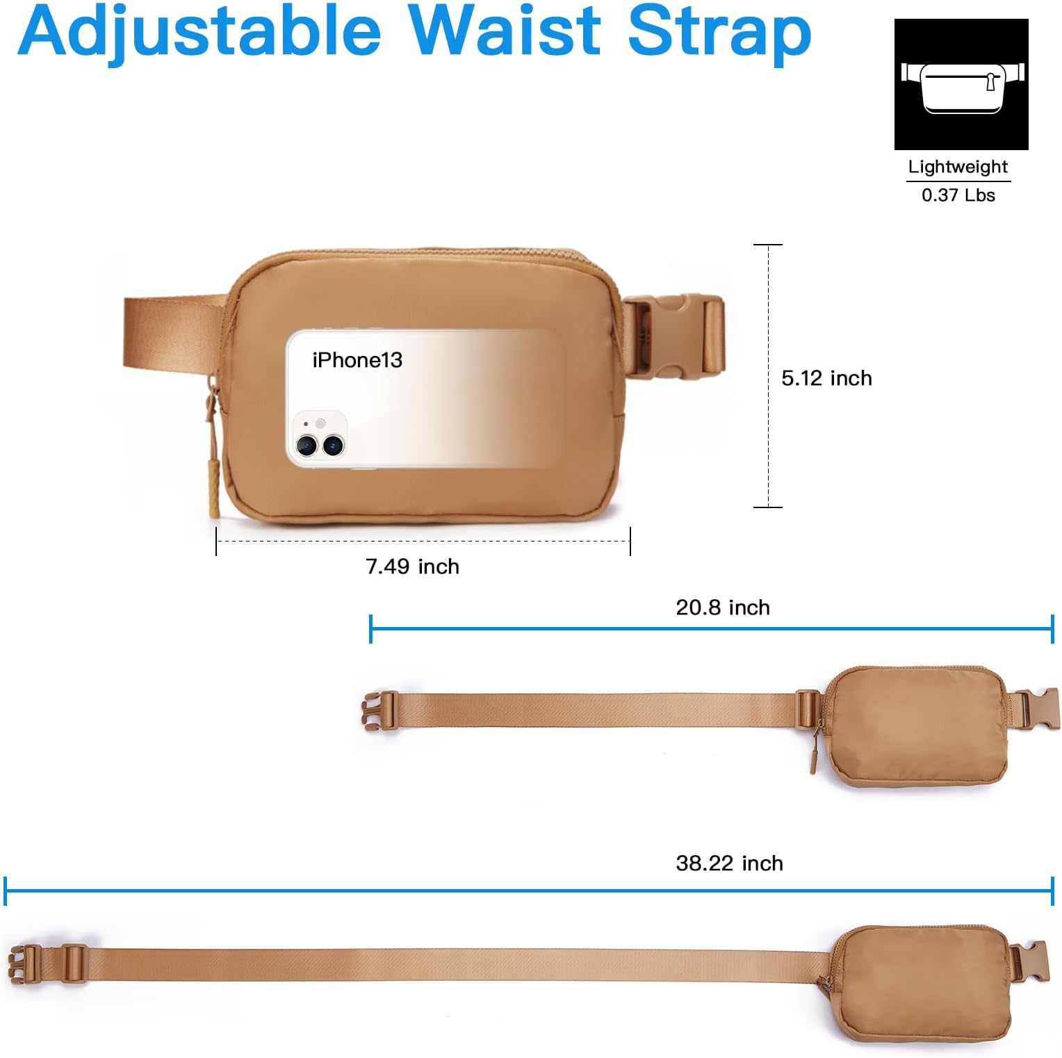 Telena Belt Bag for Women Men Fashionable Crossbody Fanny Pack for Women Waist Bag with Adjustable Strap, 1-Light Brown, Belt Bag