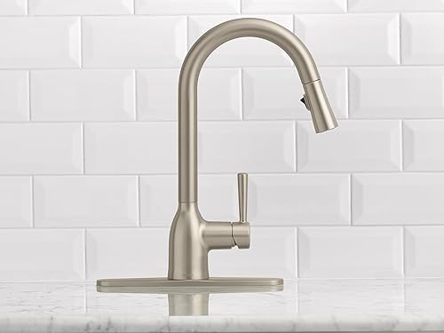 Miniatura 7 de Moen 87233SRS Adler Spot Resist - Grifo de fregadero de cocina de arco alto de acero inoxidable con una sola manija con dispensador de jabón de