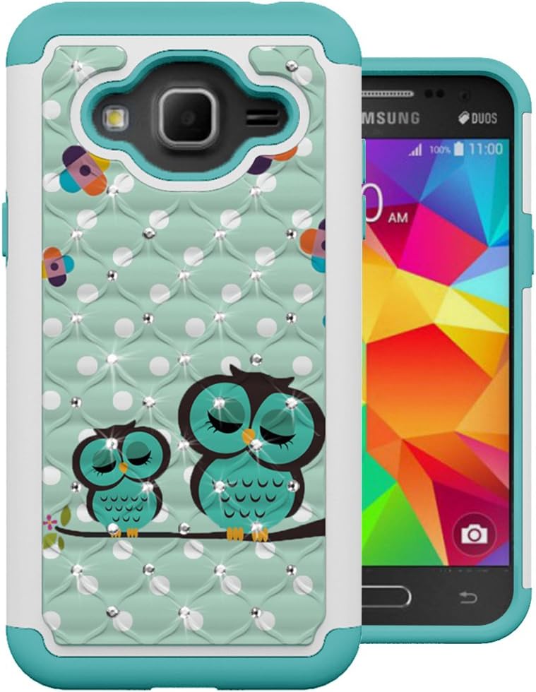 MagicSky Galaxy J3 Case, J3 (2016) Case, [Shock Absorption] Studded Rhinestone Bling Hybrid Dual Layer Armor Defender Cover for J3, J3 (2016), J3 V, Express Pri/me, Amp Pri/me, Galaxy Sky - Owl