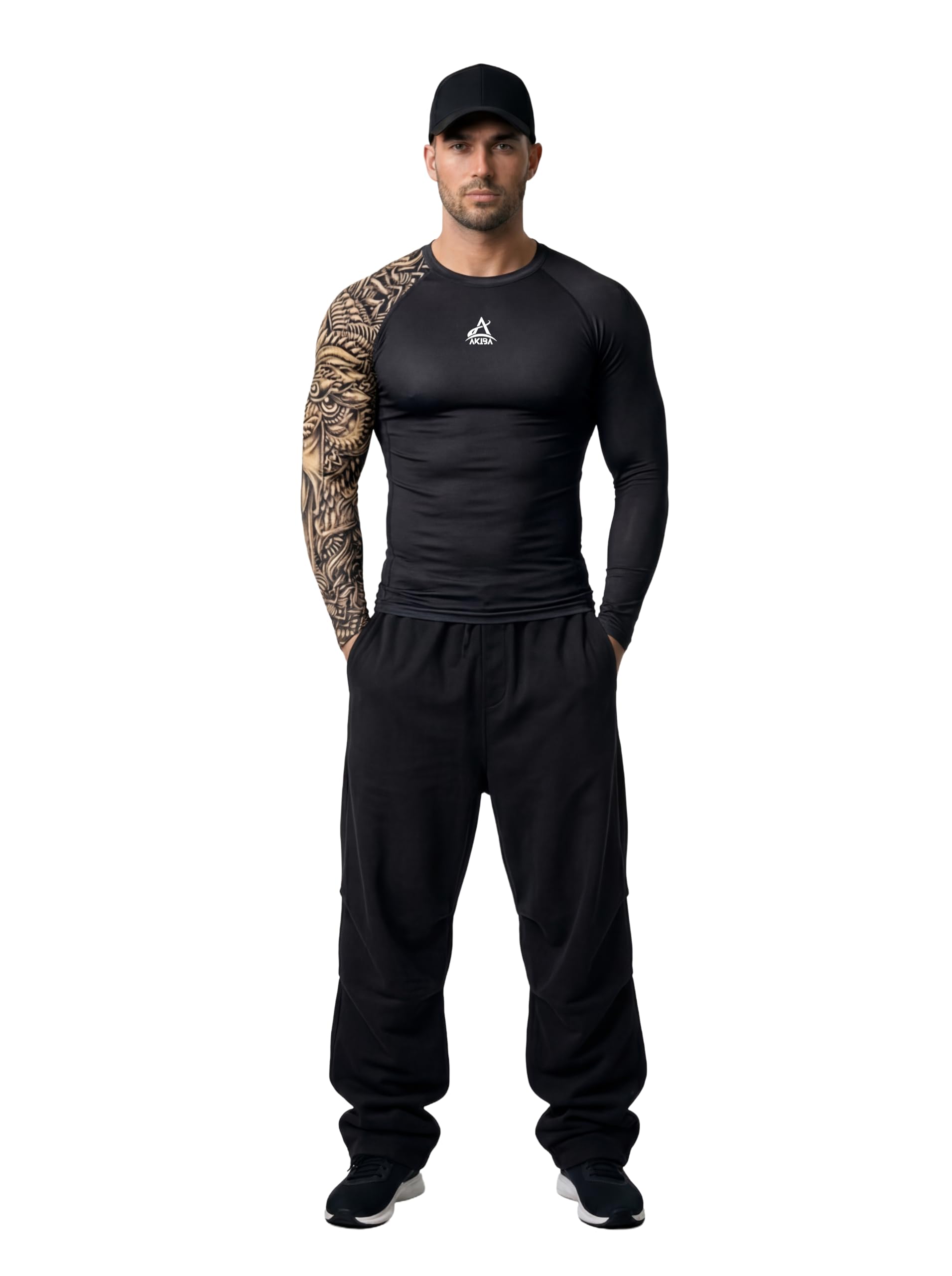 AKIBA Full Sleeve Compression Rash Guard for Men (Black, 36