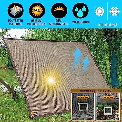 Malla de sombra de jardín 5x7m marrón con protección UV 90% para huertos 5