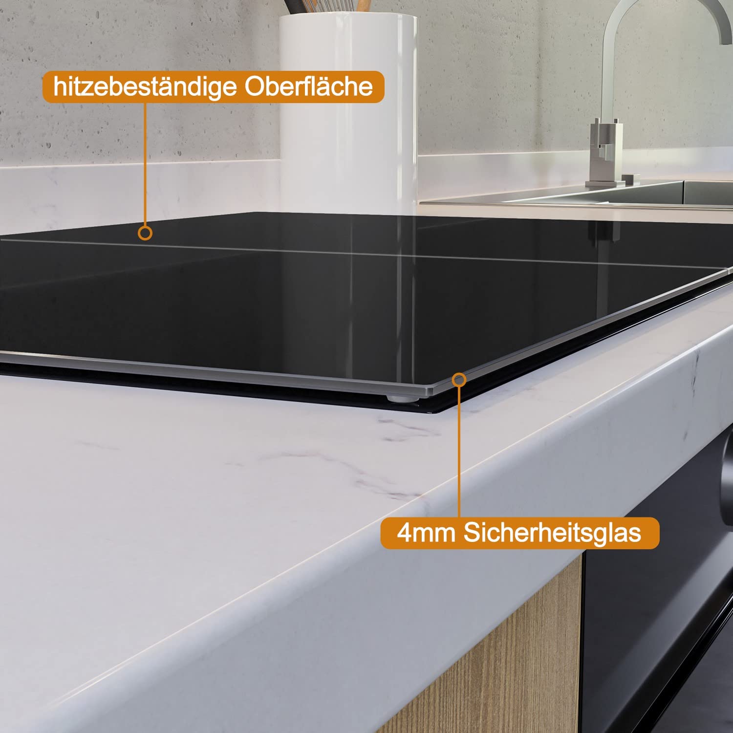 Wallario Herdabdeckplatte aus Glas, 2-teilig, 80x52cm, für Ceran- und Induktionsherde, Schwarz