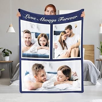 Ultragifta Personalized Blankets with Photo Text Flannel Custom Picture Blankets for Girlfriend Boyfriend Personalized Gifts for Couples Family