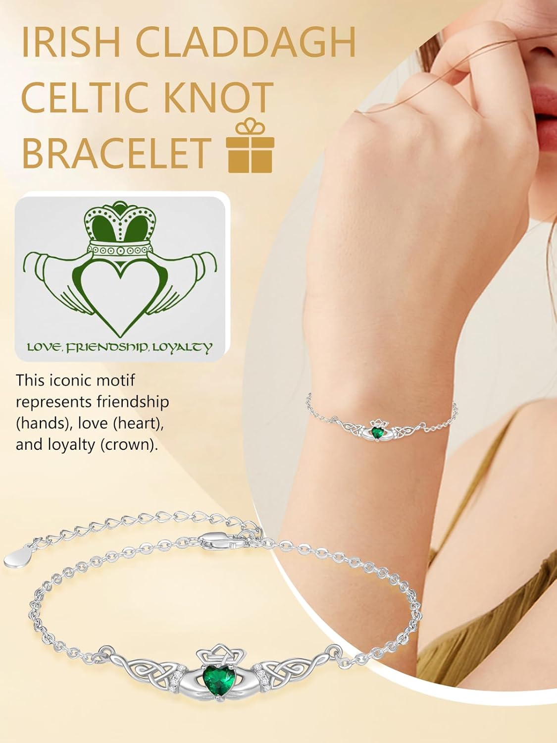 Dreamboat Sterling Silver Claddagh Bracelet for Women Celtic Knot Irish Bracelet Birthstone Luck Scottish Jewelry Irish Gift Made In Ireland - Image 6