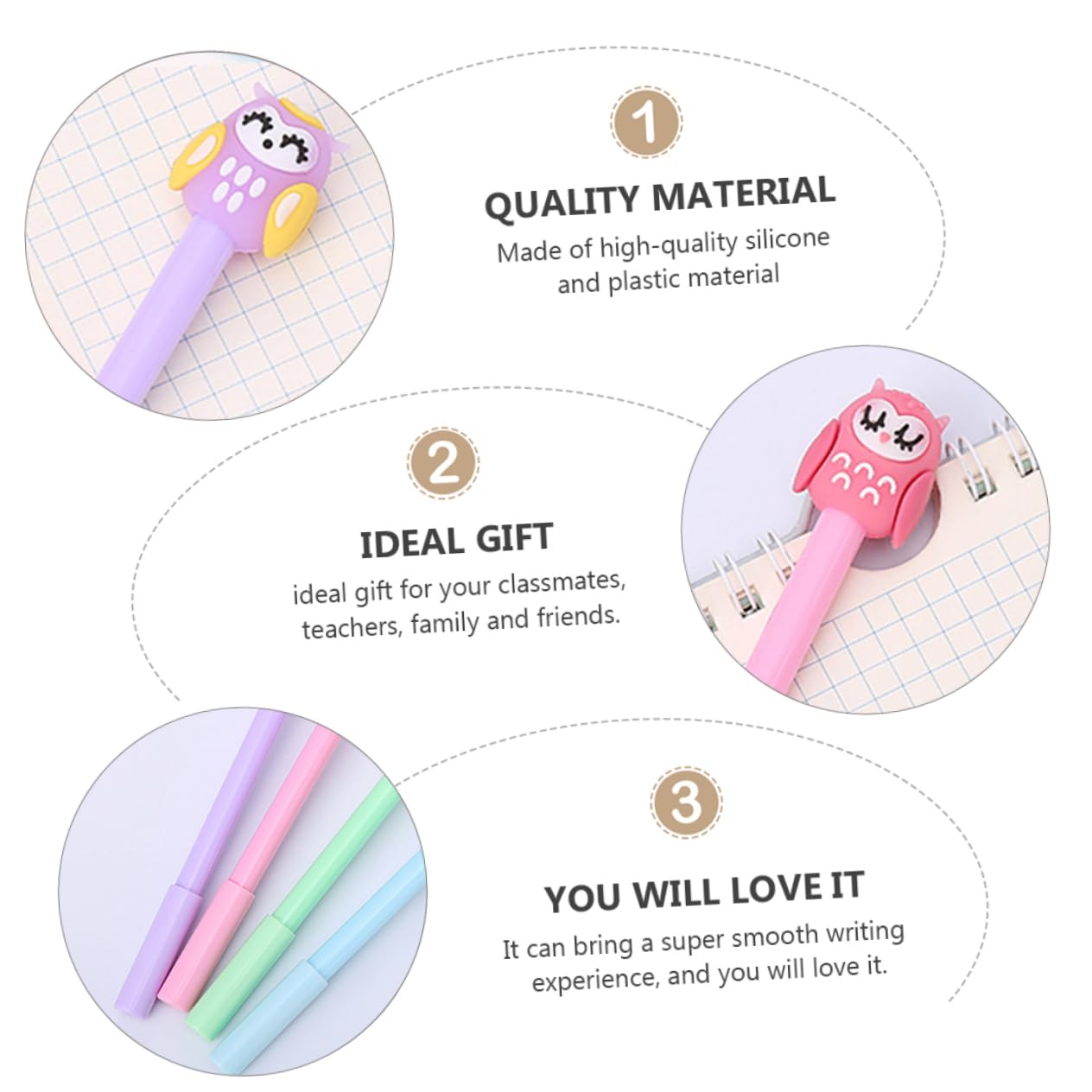 SHINEOFI 36piezas Bolígrafos De Gel Forma De Búho De Papelería Escolar Oficina Bolígrafos Creativos y Coloridos Para Estudiantes