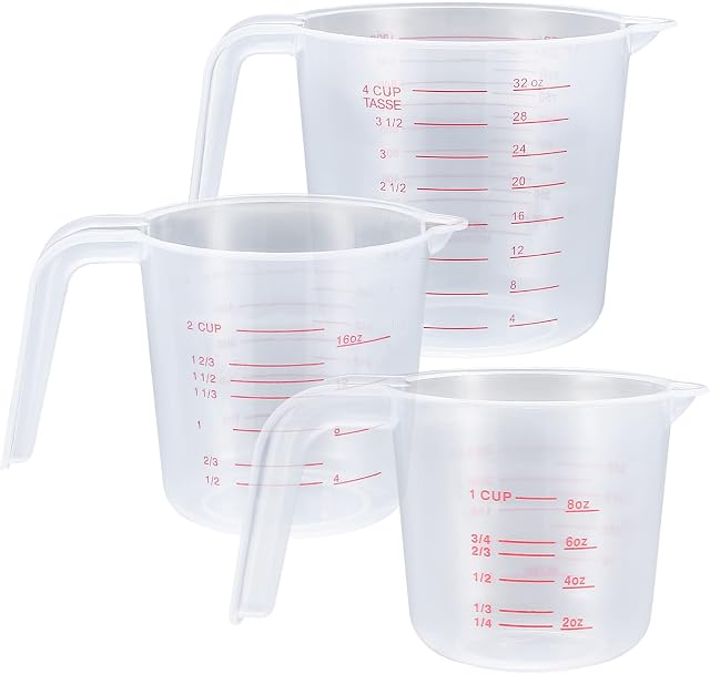 3 Pcs Plastic Measuring Jugs Set, 250ML/500ML/1000ML Plastic Measuring Cups with Handles, Kitchen Baking Measuring Cups Jugs, Clear & Easy to Read Measurements