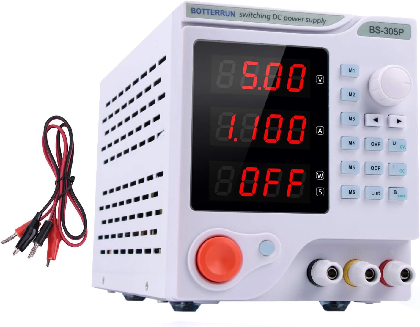 Programmable DC Power Supply (0-30 V 0-5 A), BOTTERRUN BS-305P 4-Digital Variable Switching Regulated High Precision Power Supply Portable with Alligator Test Leads