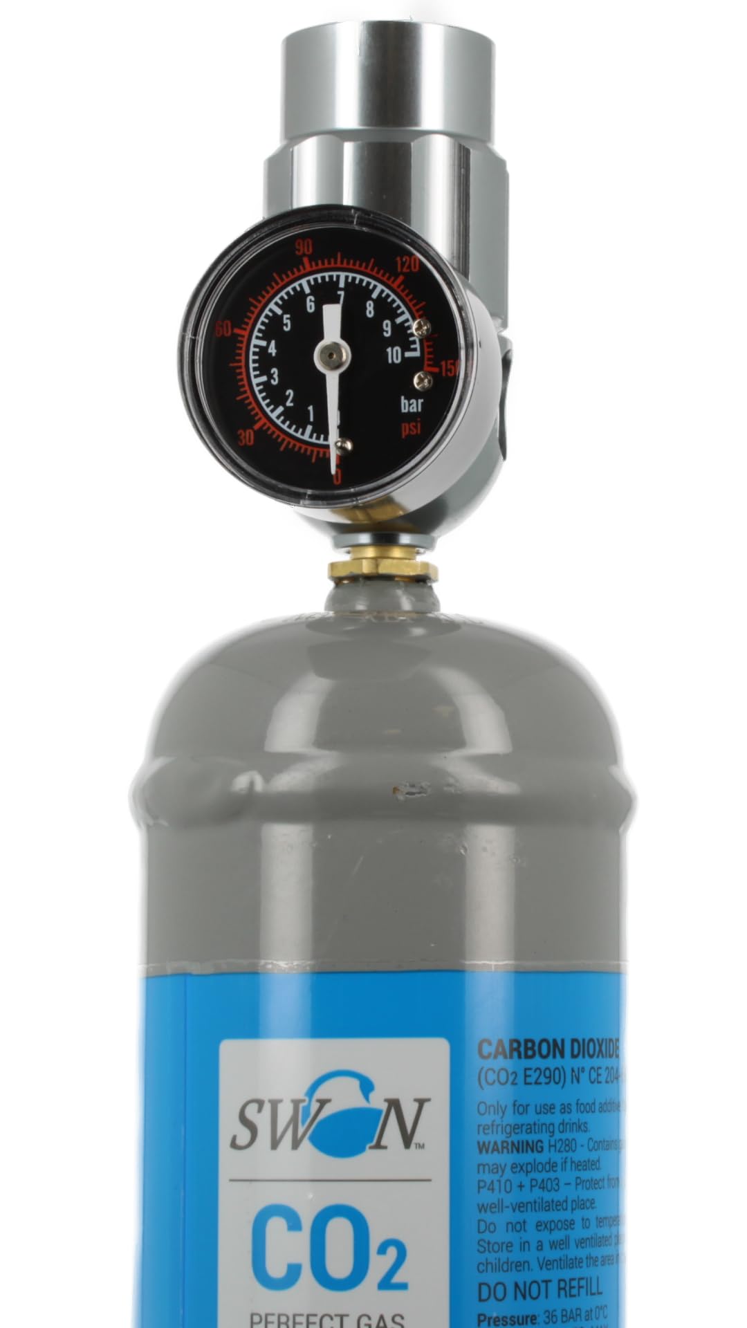 Bombola co2 per gasatore 600 gr usa e getta attacco M11x1 per erogatori - gasatori acqua frizzante, contenitore in acciaio + Riduttore di pressione CO2 con manometro