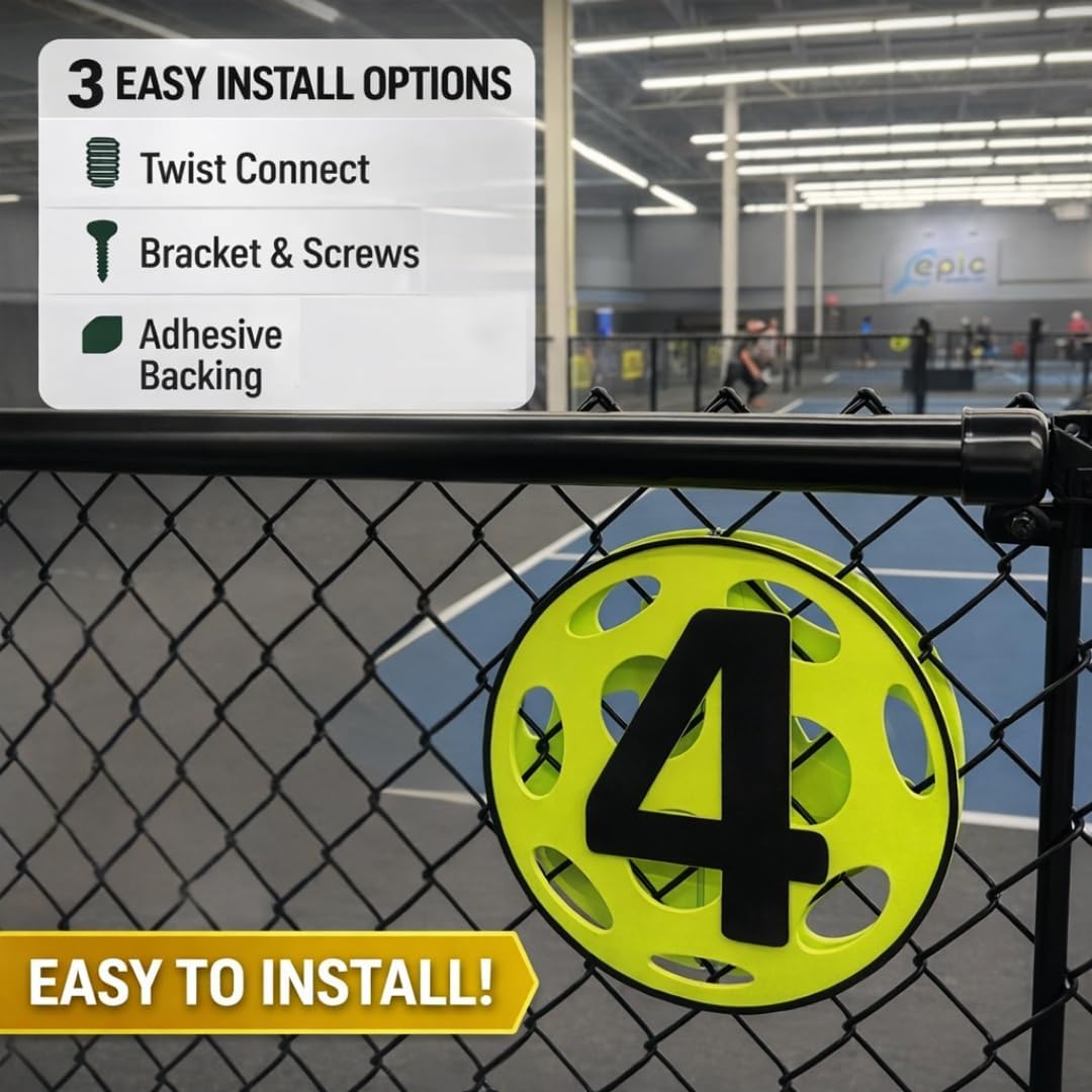 Pickleball Court Number Marker – 6"x6" or 11"x11", Easy Install, All-Surface Mount, All-Weather, Non-Rusting PETG, For Facility or Club, Made in USA