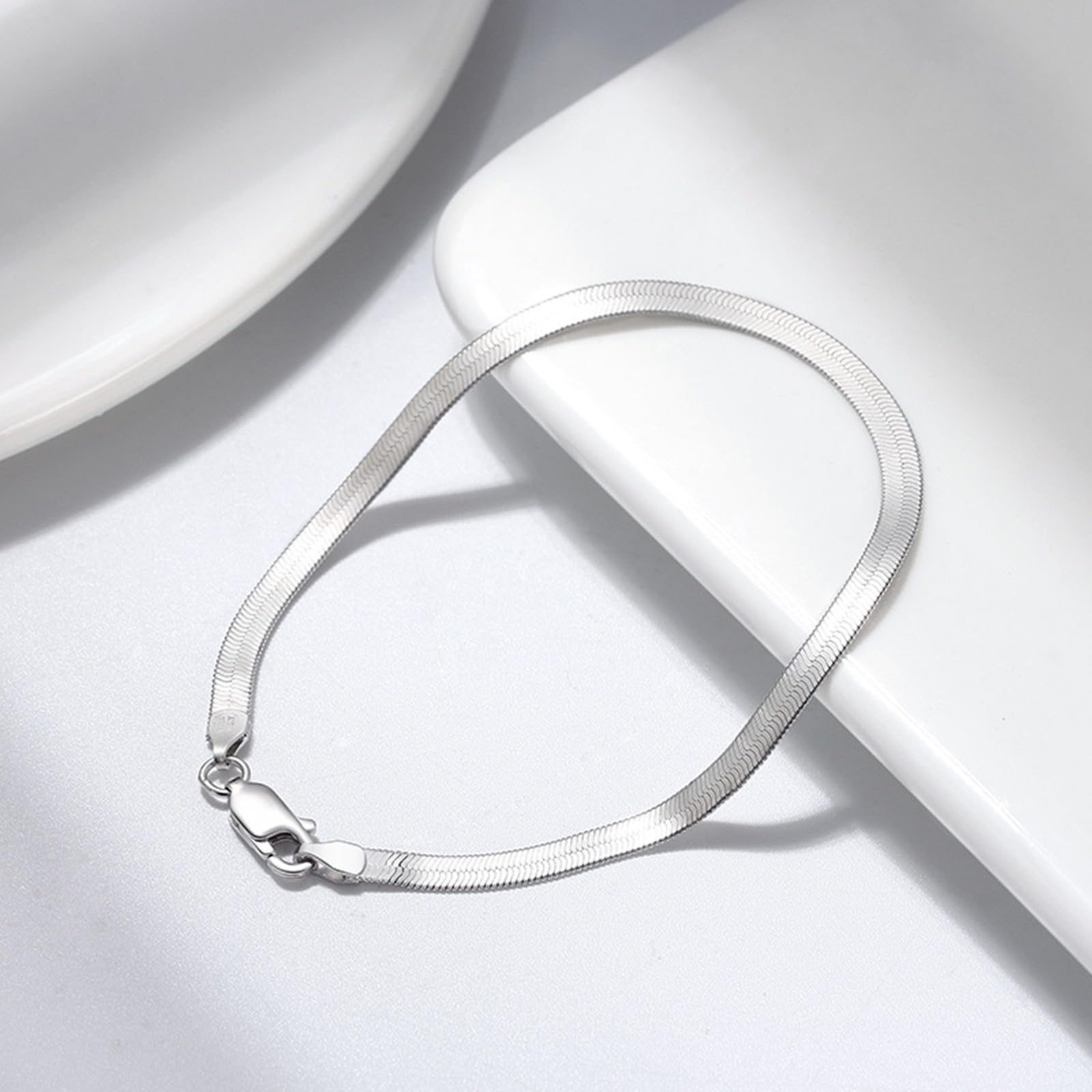 Bracciali 925 Argento Donna, Bracciale a Catena a Spina di Pesce Lucido 16,5/18/19/20 cm in Argento 925 per Donna
