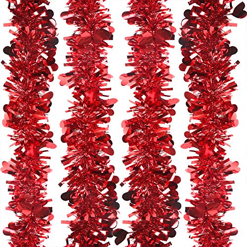 Ccinee 33Ft Valentine's Day Tinsel Garland,Red Heart Metallic Garland Decor For Wedding Party Hanging Decoration Supply #TOP2