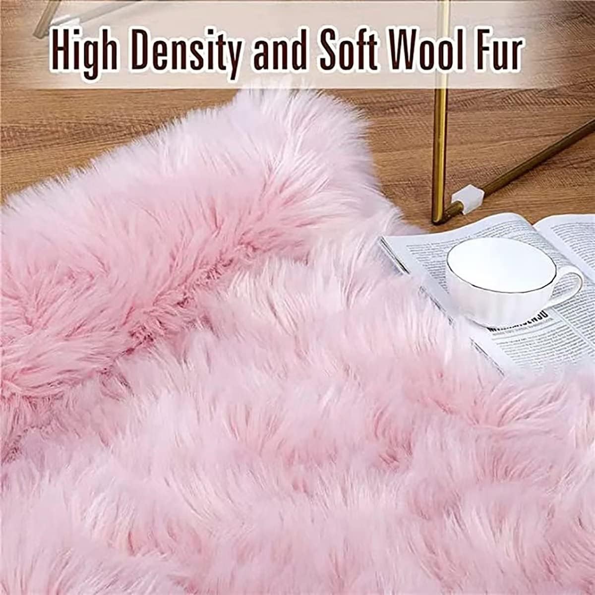 Super Soft Fluffy Faux Fur Sheepskin Rugs Bedroom Floor Sofa Living Room Plush Carpet Sofa Cover Bedside Rugs (2x6 ft Sheepskin, Gold)