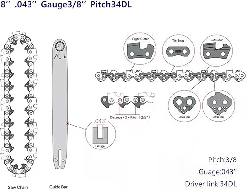 Miniatura 2 de Abroman Paquete de 2 cadenas de motosierra de 8 pulgadas, 34 eslabones de repuesto para Dewalt DCPS620 DCPS620B DCPS620M1 Black & Decker LPP120,