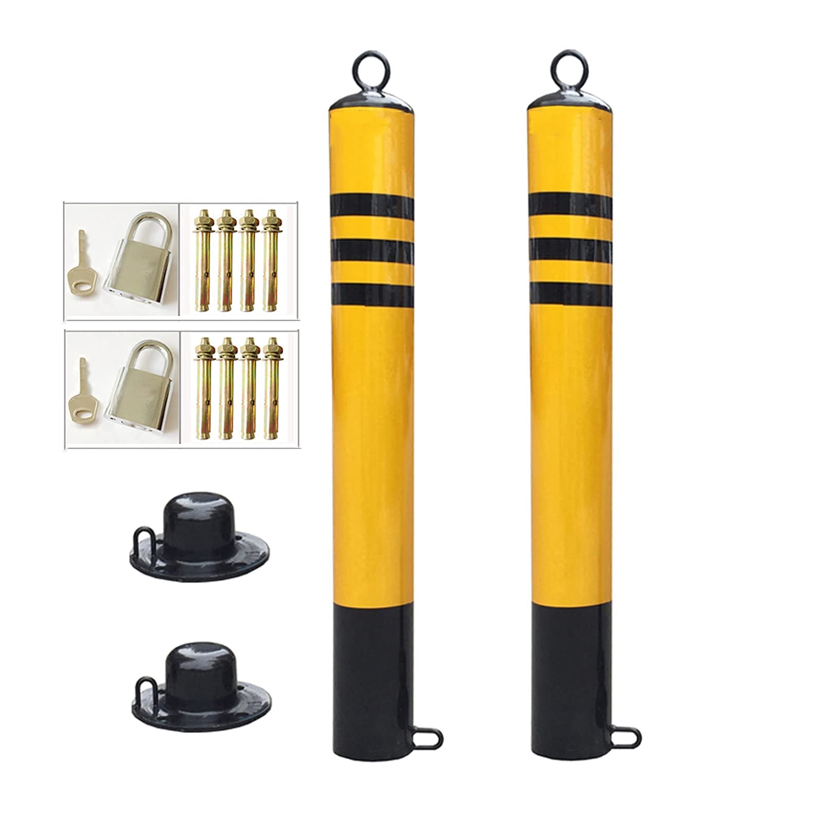 HCZKIUJY Separable Movable Column Parking Barrier 2 Pack Security Bollards for Driveway Heavy Duty Parking Posts with Hanging Ring