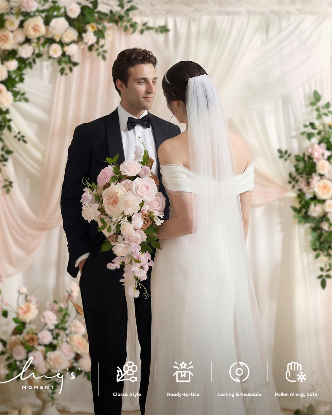 Ling's moment Artificial Flowers Fake Dahlia Faux Gardenia Foam Roses Combo for DIY Wedding Bouquets Centerpieces Arrangement Bridal Shower Party Home Decoration, Powder Pink, 25pcs - Image 5