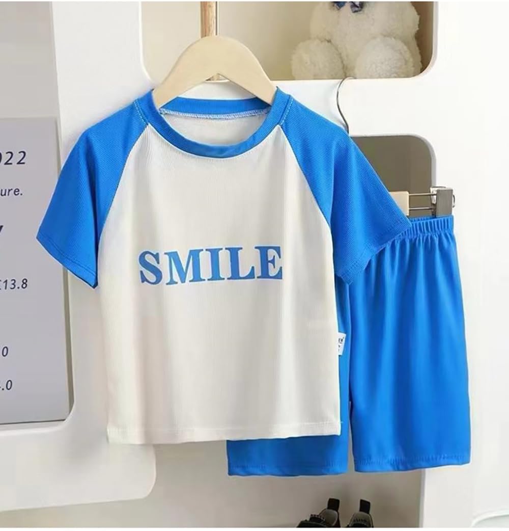 Bold N Elegant Kids Colorblock Half Sleeve Polyester T-shirt Shorts Summer Clothing Set for Infant Toddler Baby Boy Girl (White - Blue, 18-24 M) 3