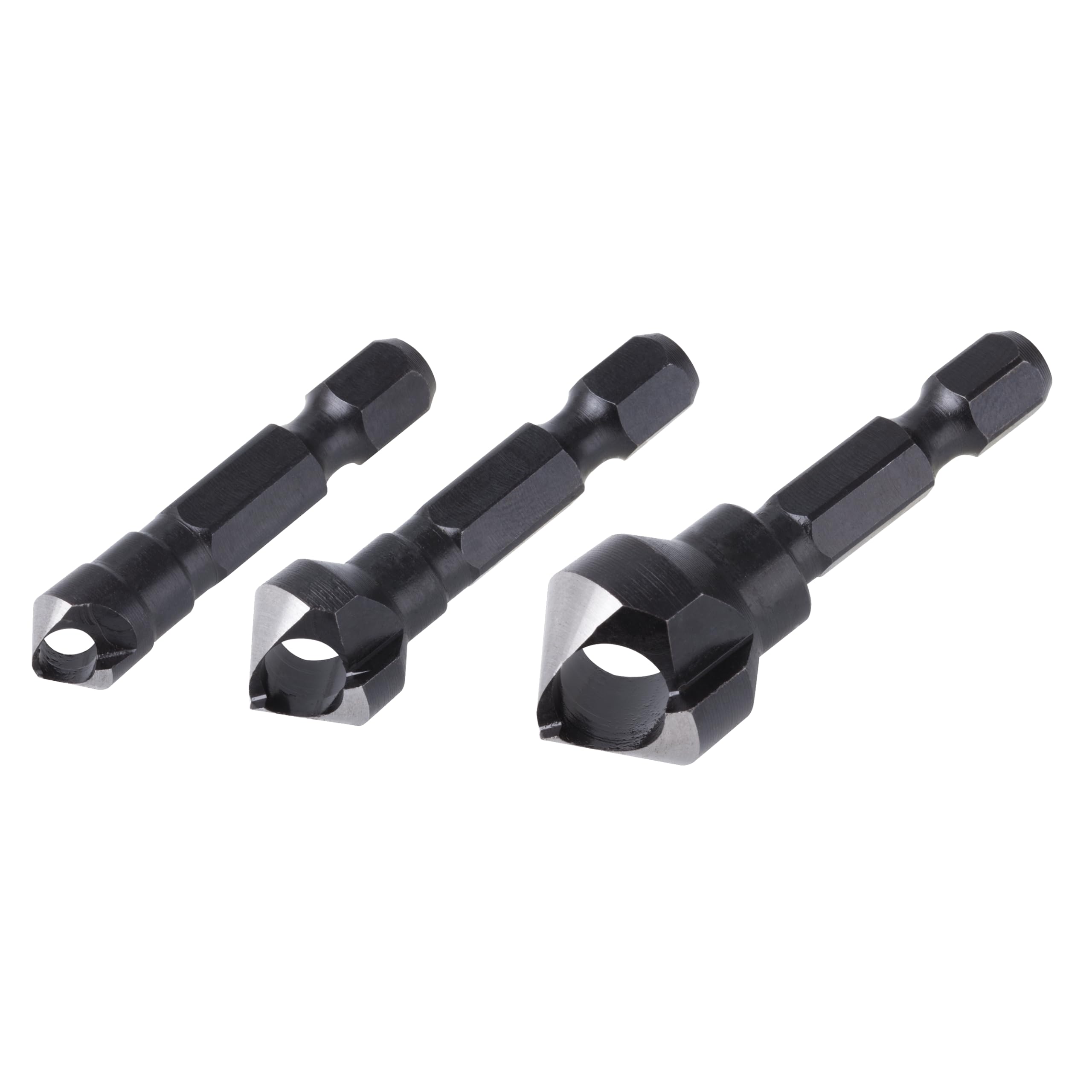 wolfcraft Deburring Counter Set, Ø 8-16 mm, Hexagon Shank, 3 Pcs. I 4375000 I for deburring and countersinking bore holes in wood, non-ferrous metal and plastic