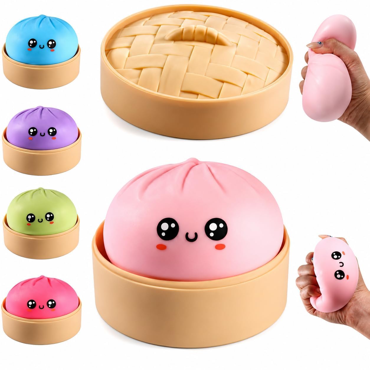 Squishy Ravioli à Paillettes – Jouet Anti-stress En Forme De Dumpling, Avec Panier Vapeur, Cadeau Relaxant
