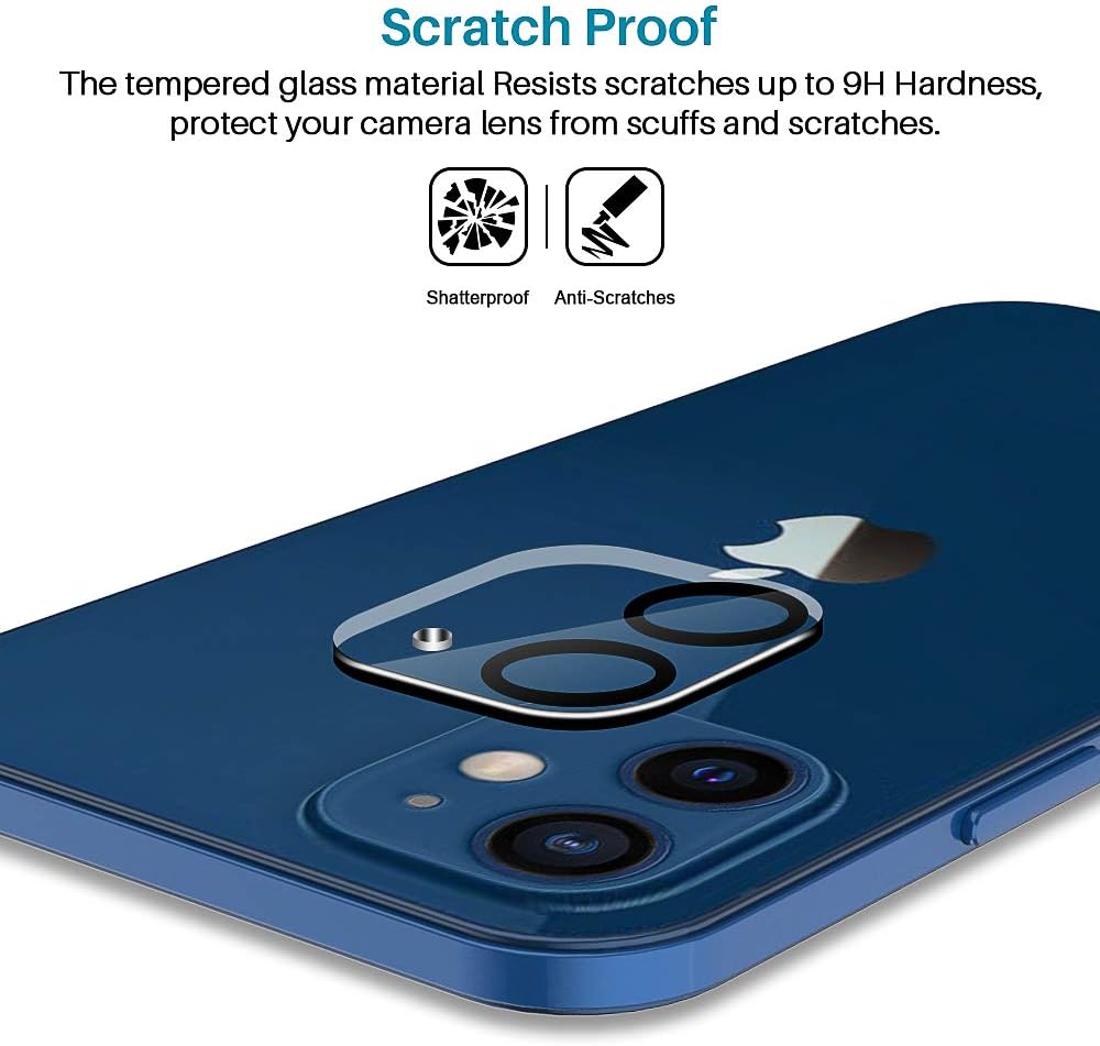 2 Pack LϟK Camera Lens Screen Protector Compatible for iPhone 12 Mini 5G 5.4 inch - Not for iPhone 12, HD Clear Camera Tempered Glass Protector-Black