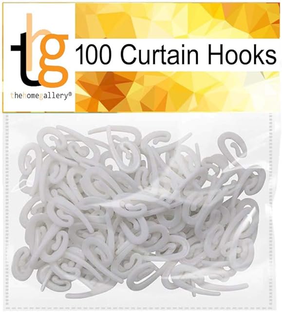 THG® White Plastic Curtain Hooks for Door Curtain 100 Pack 2.8x1.2cm |Window Curtain |Curtain Header |Tape Drapery Hooks