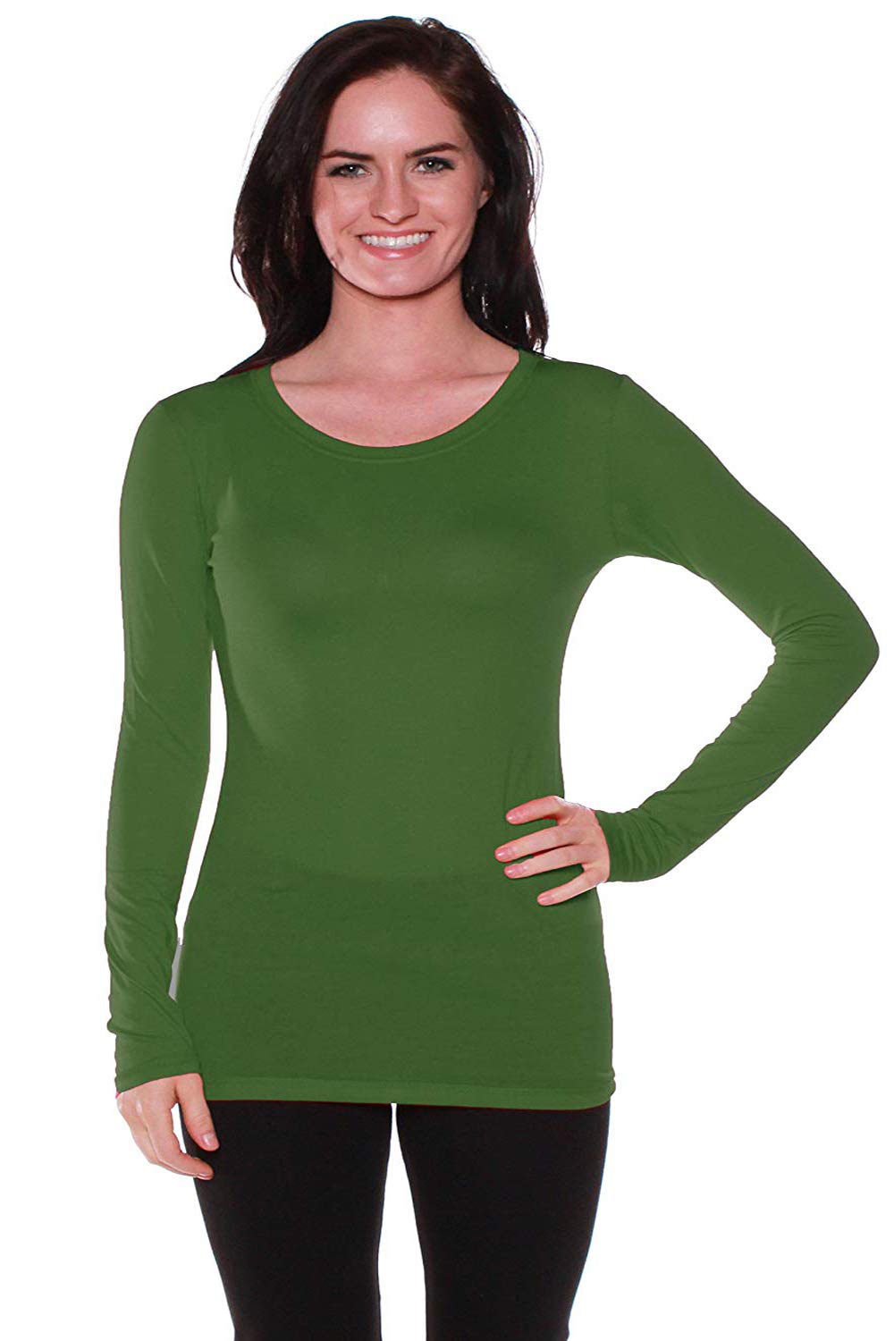 Active Basic Athletic Fitted Plain Long Sleeves Round Crew Neck T Shirt Top