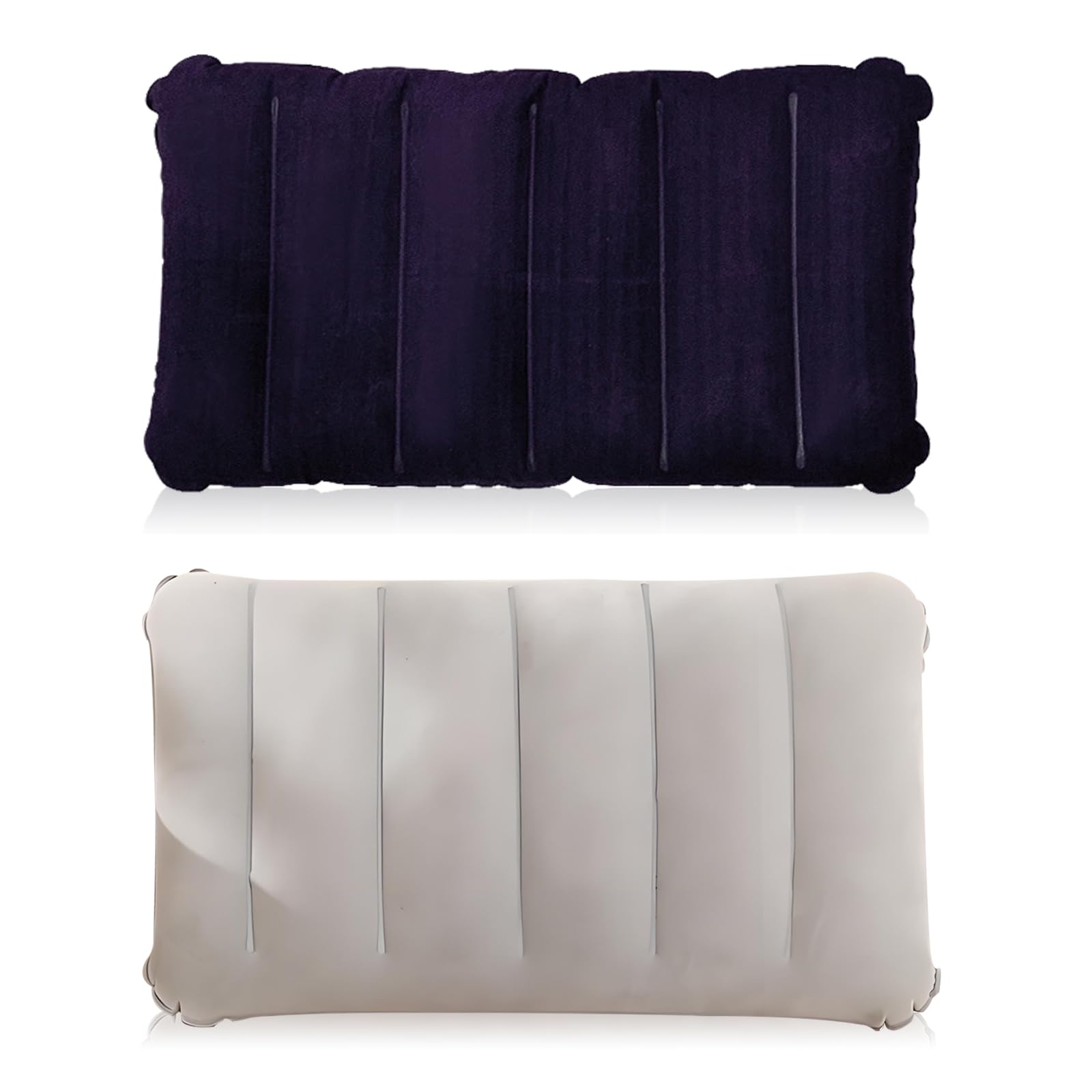 SCDZY 2 Pcs Inflatable Camping Pillow, Soft Flocked Blow Up Pillow for Fishing, Hiking and Office, Waterproof Portable Inflatable Pillowsfor Travel Ergonomic Support (Grey & Purple)