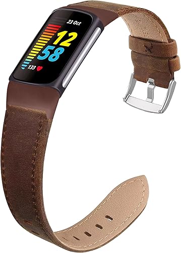 Nigaee Correas de cuero compatibles con Fitbit Charge 6Charge 5, correas de cuero genuino de repuesto para mujeres y hombres, correa de reloj