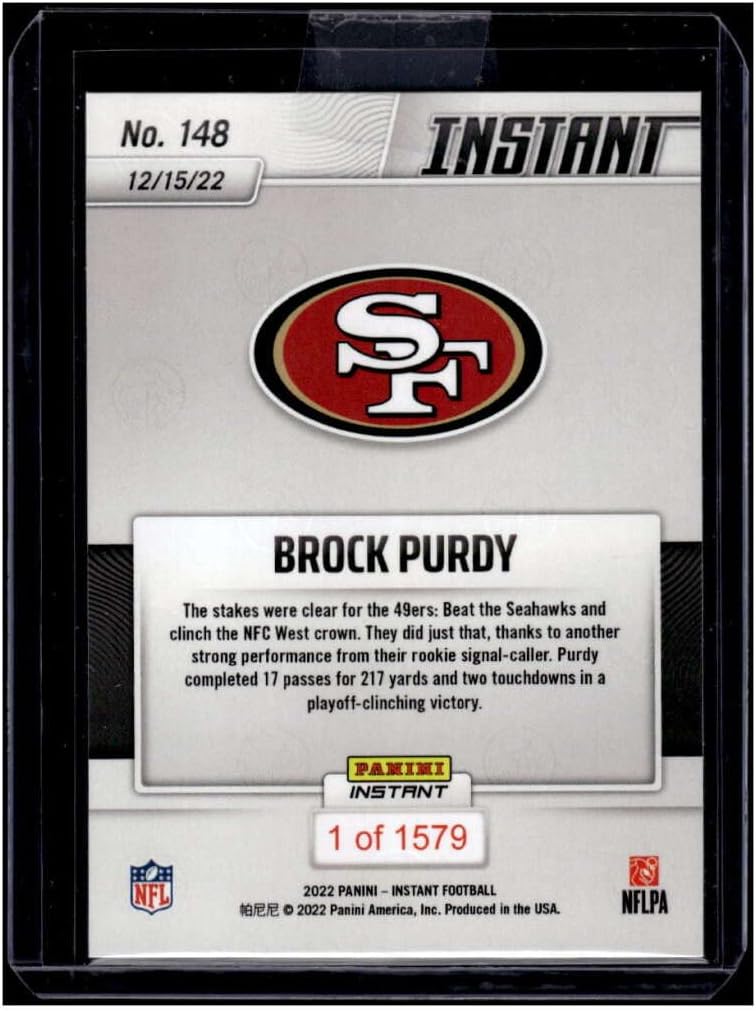 BROCK PURDY RC 2022 Panini Instant /1579 ROOKIE #148 49ers MT-MT+ NFL Football