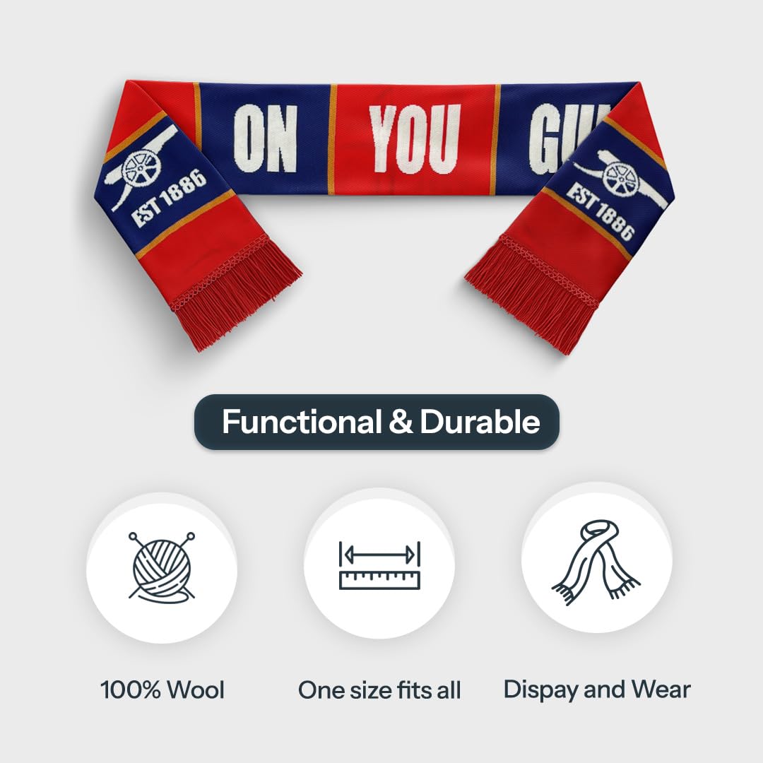 TACKLE FROM BEHIND Arsenal Football Knitted Scarf, 100% Woolen, 48" x 7", Soft and Warm, with Hanger, Gift for Football Fans 4