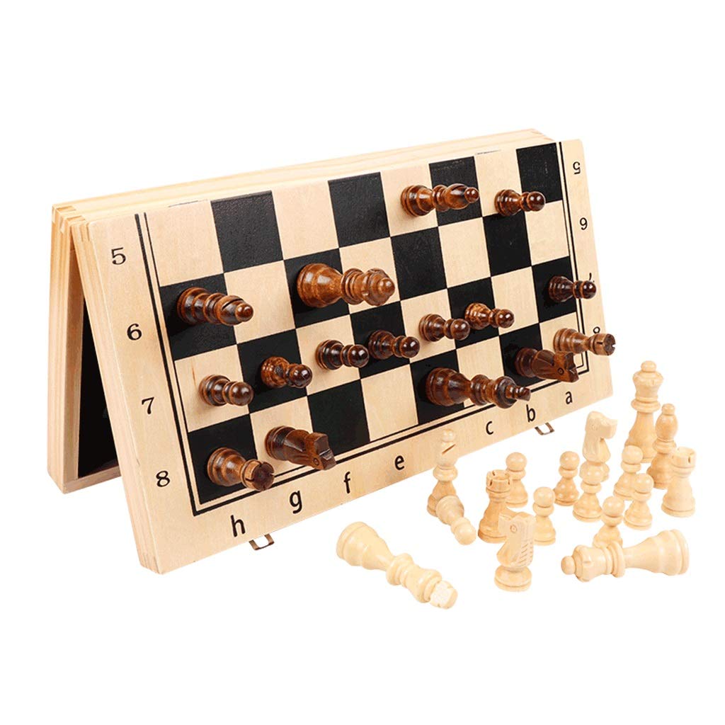 Set di Scacchiera Pieghevole, Set di Scacchi magnetici in Legno, 2 Regine Extra, con Slot per riporre i Pezzi del Gioco, Set di Scacchiera da Viaggio Portatile
