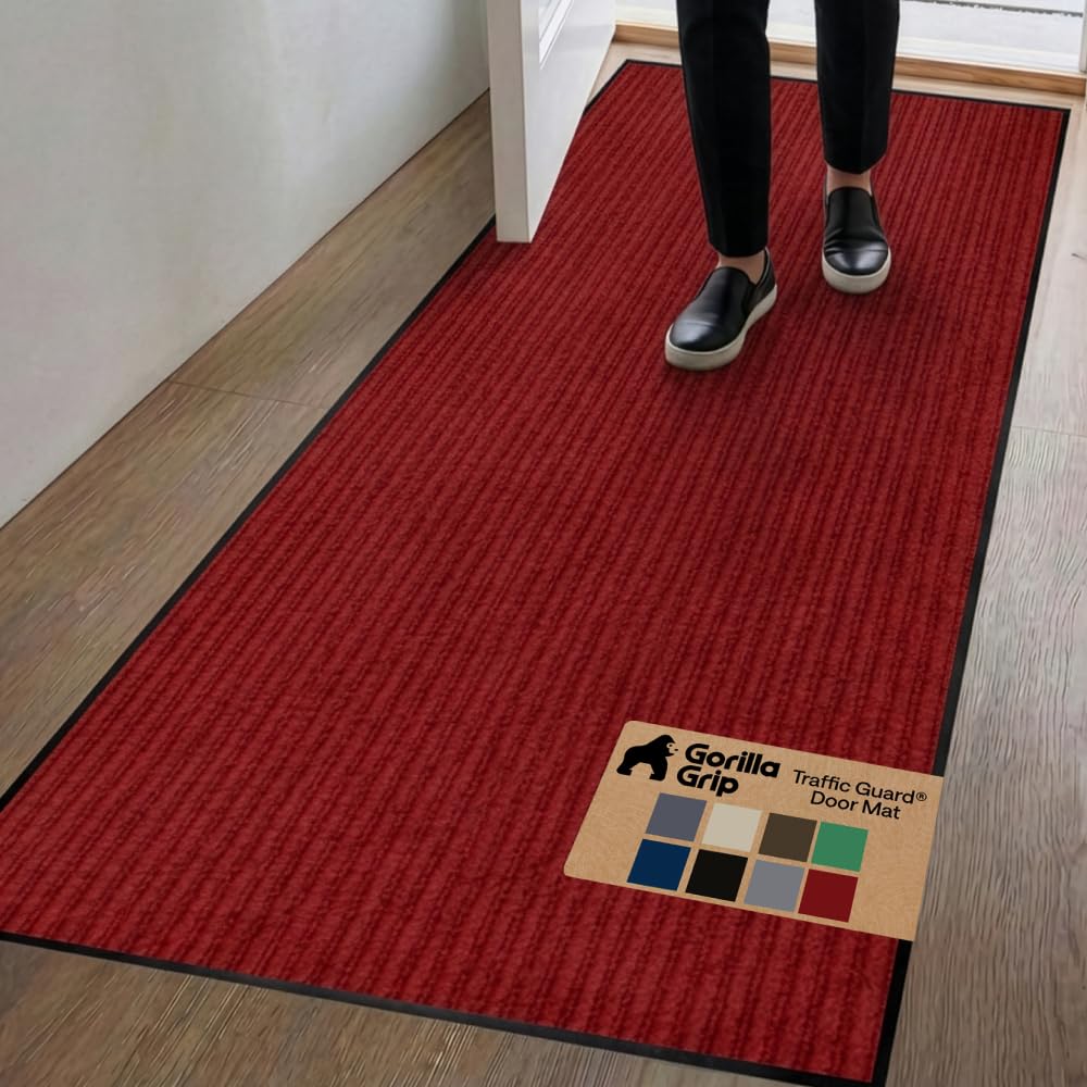 GORILLA GRIP Traffic Guard Indoor Outdoor Heavy Duty Door Mat, 70x24 Red