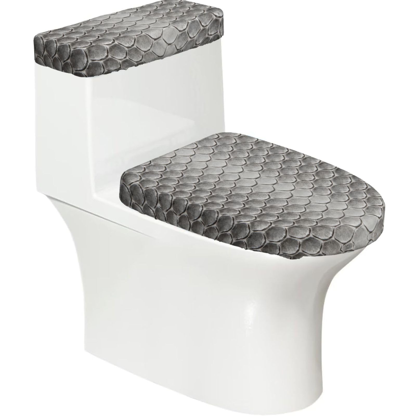 Cntdbu Black Gray Snakeskin Scale Stretchy Toilet Lid And Tank Cover Set-Soft Elastic Bathroom Decor For U Shape Oval
