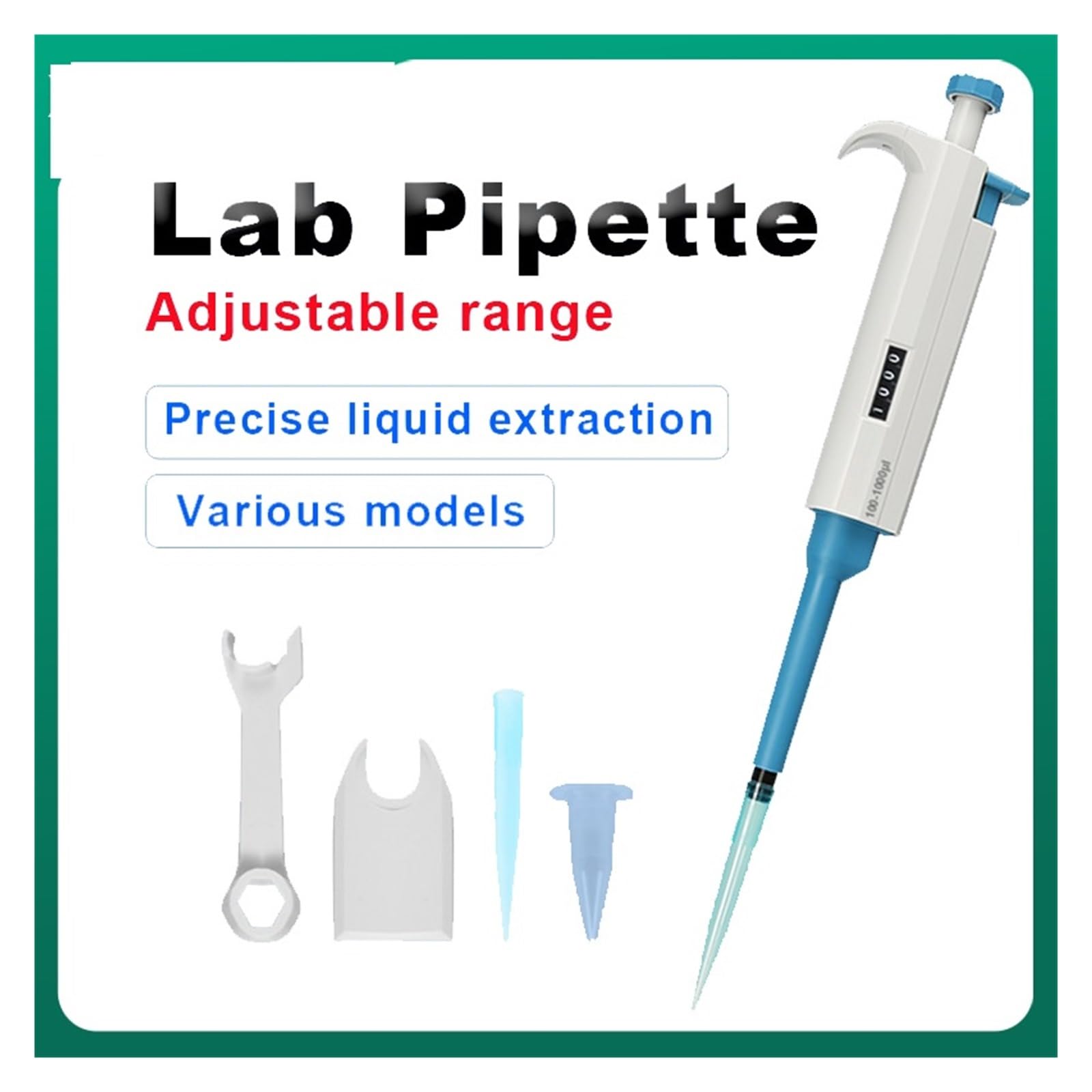 pipeta de Laboratorio, Pipeta automática de Laboratorio, micropipeta Ajustable un Solo Canal, pipeta Transferencia plástico con Puntas(100-1000ul)