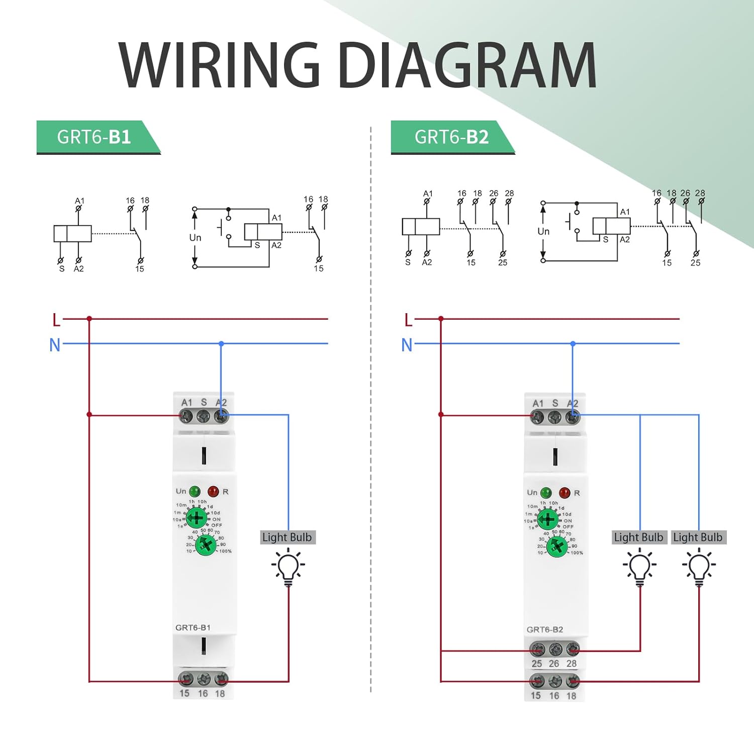 Delay Off Time Relay GRT6-B2 10A Adjustable Smart Relay, Delay Turn Off Electronic Timer in Din Rail, 0.1s-10 Days Wide Range Delay Factory Automation Time Universal Voltage AC DC 24V 240V