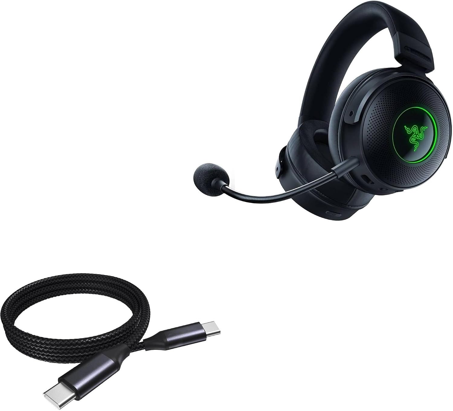 BoxWave Cable Compatible with Razer Kraken V3 Pro - DirectSync PD Cable (3ft) - USB-C to USB-C (100W), Type C Braided Charge and Fast Sync - Jet Black